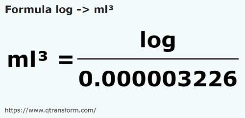 formule Log naar Kubieke milliliter - log naar ml³