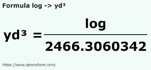 formula Logs a Yardas cúbicas - log a yd³