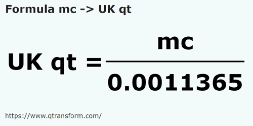formula кубический метр в Британская кварта - mc в UK qt