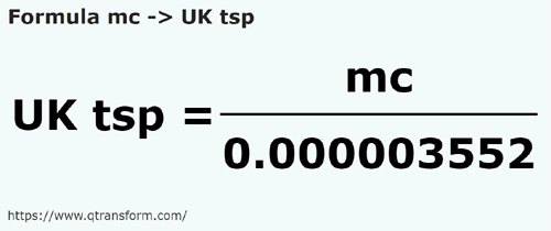 umrechnungsformel Kubikmeter in UK Teelöffel - mc in UK tsp