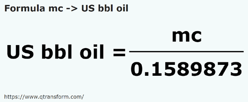 formule Mètres cubes en Barils américains (petrol) - mc en US bbl oil