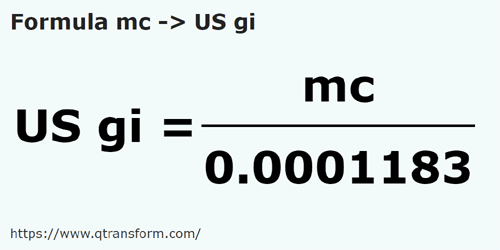formule Kubieke meter naar Amerikaanse gills - mc naar US gi