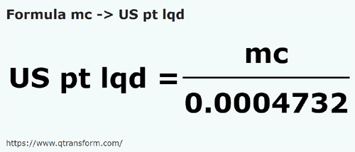 formule Kubieke meter naar Amerikaanse vloeistoffen pinten - mc naar US pt lqd