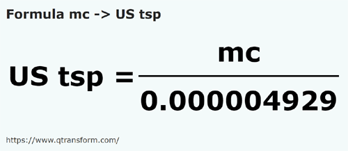 formula кубический метр в Чайные ложки (США) - mc в US tsp
