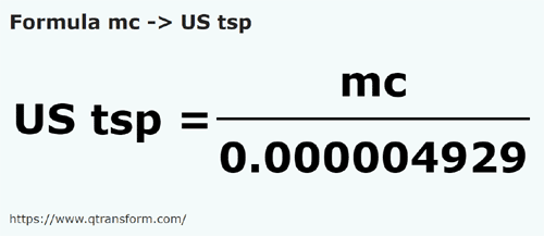 formula Metros cúbicos em Colheres de chá americanas - mc em US tsp