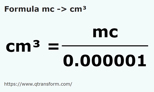 formula Metri cubi in Centimetri cubi - mc in cm³