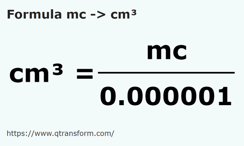 vzorec Metr krychlový na Centimetrů krychlový - mc na cm³