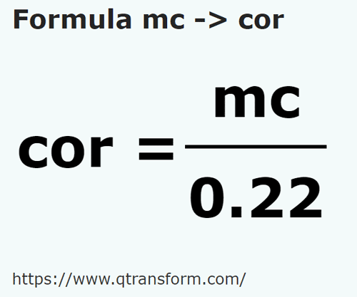 formula Cubic meters to Cors - mc to cor