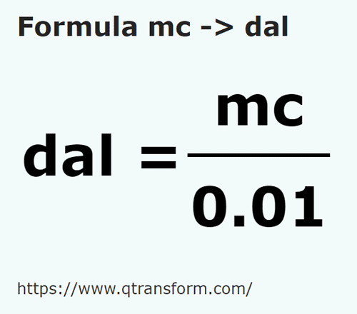 formula Metry sześcienne na Dekalitr - mc na dal