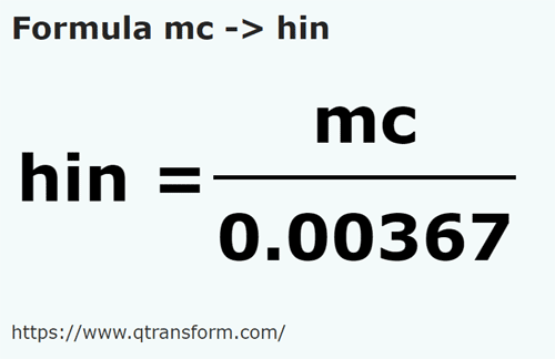 formula Metros cúbicos a Hini - mc a hin