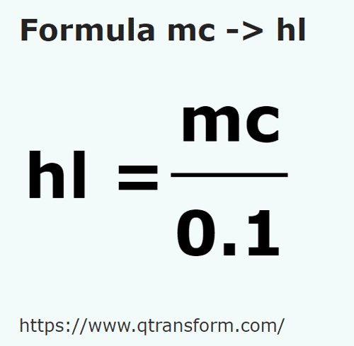 formula Cubic meters to Hectoliters - mc to hl