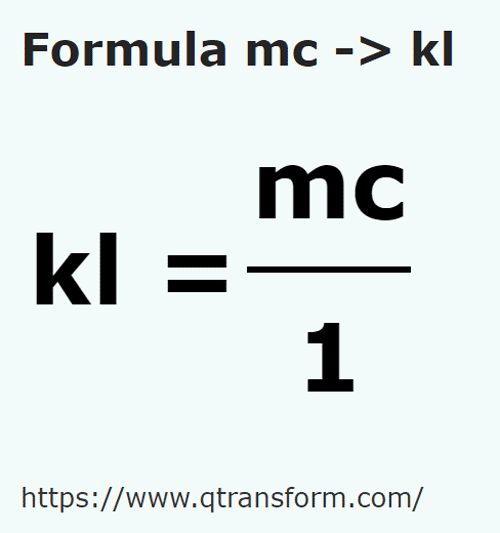 formula Meter padu kepada Kiloliter - mc kepada kl