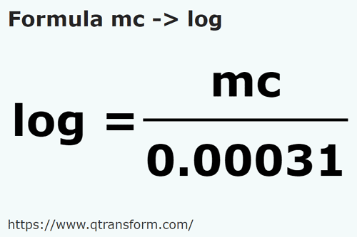 umrechnungsformel Kubikmeter in Log - mc in log