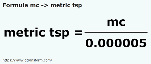 formulu Metreküp ila Metrik Çay kaşığı - mc ila metric tsp