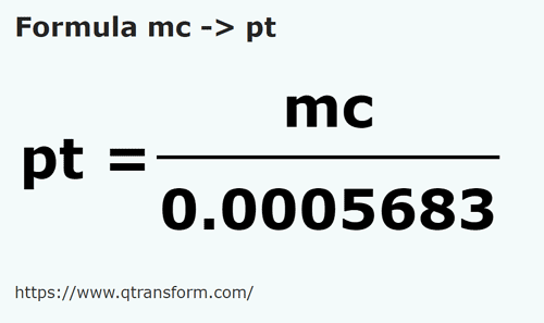 formula Metry sześcienne na Pinta imperialna - mc na pt
