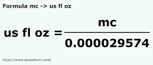 formula Metri cubi in Uncii de lichid din SUA - mc in us fl oz
