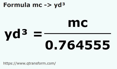 formula Cubic meters to Cubic yards - mc to yd³
