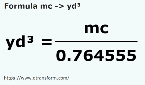 formula Metri cubi in Yarzi cubi - mc in yd³