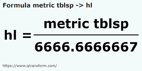 formula Metric tablespoons to Hectoliters - metric tblsp to hl