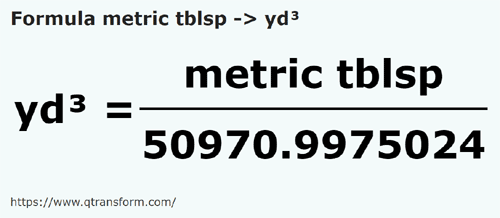 formula Metric tablespoons to Cubic yards - metric tblsp to yd³