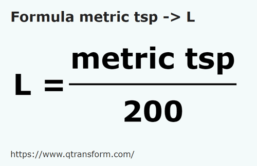 formula Colheres de chá métricas em Litros - metric tsp em L