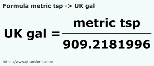 formula Cucharaditas métricas a Galónes británico - metric tsp a UK gal