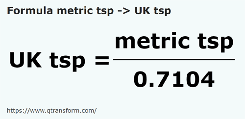 formula Метрические чайные ложки в Чайные ложки (Великобритания) - metric tsp в UK tsp