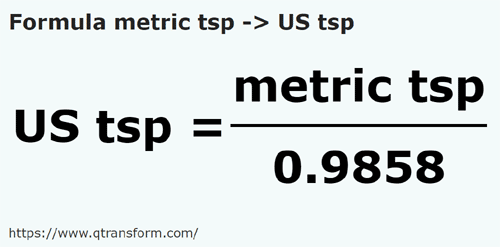 formula Метрические чайные ложки в Чайные ложки (США) - metric tsp в US tsp
