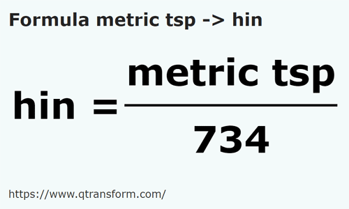 formula Cucharaditas métricas a Hini - metric tsp a hin