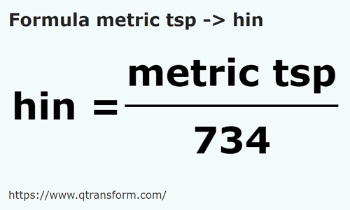 formule Cuillères à café en Hins - metric tsp en hin