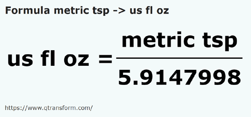 formula łyżeczka do herbaty na Amerykańska uncja objętości - metric tsp na us fl oz