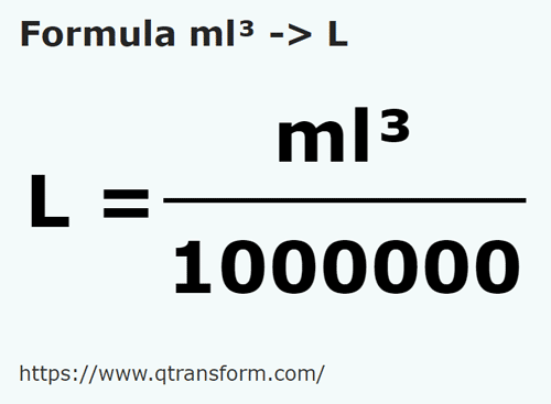 formulu Mililitreküp ila Litre - ml³ ila L