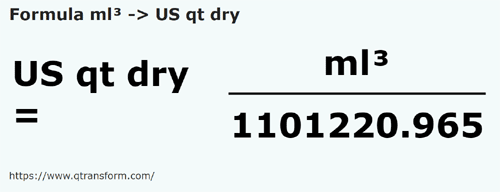 formula Cubic milliliters to US quarts (dry) - ml³ to US qt dry