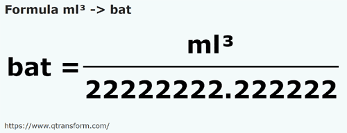 formula Mililitrów sześciennych na Bat - ml³ na bat