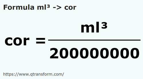 formula Cubic milliliters to Cors - ml³ to cor