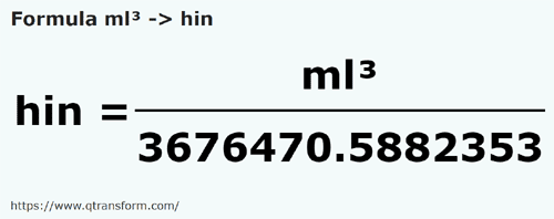 formule Millilitres cubes en Hins - ml³ en hin