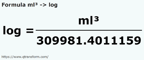 formula кубический миллилитр в Лог - ml³ в log