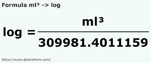 formulu Mililitreküp ila Log - ml³ ila log