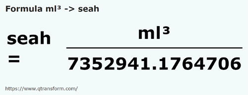 formula кубический миллилитр в Сата - ml³ в seah