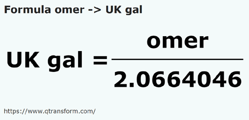 formula Omera na Galony brytyjskie - omer na UK gal
