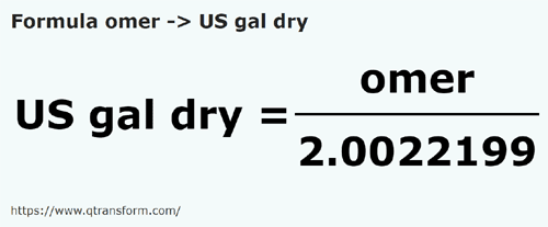 formula Omera na Galony amerykański dla ciał sypkich - omer na US gal dry