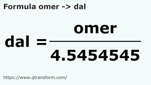 formula Omers to Deciliters - omer to dal