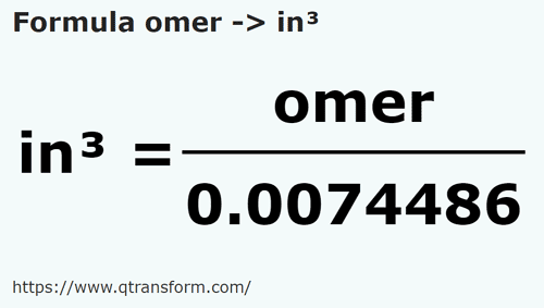formula Gomors em Polegadas cúbica - omer em in³