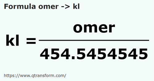 vzorec Omerů na Kilolitrů - omer na kl