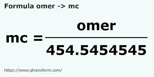 formula Omer in Metri cubi - omer in mc