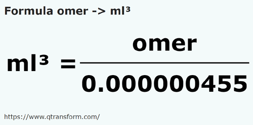 formula Omer kepada Mililiter padu - omer kepada ml³