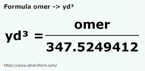 formula Omera na Jardy sześcienny - omer na yd³