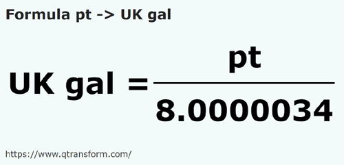 formula Pinta imperialna na Galony brytyjskie - pt na UK gal