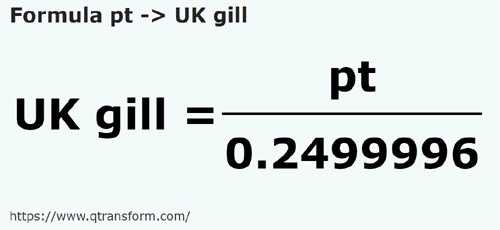 formula UK pints to UK gills - pt to UK gill