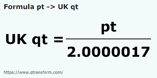 formula Британская пинта в Британская кварта - pt в UK qt